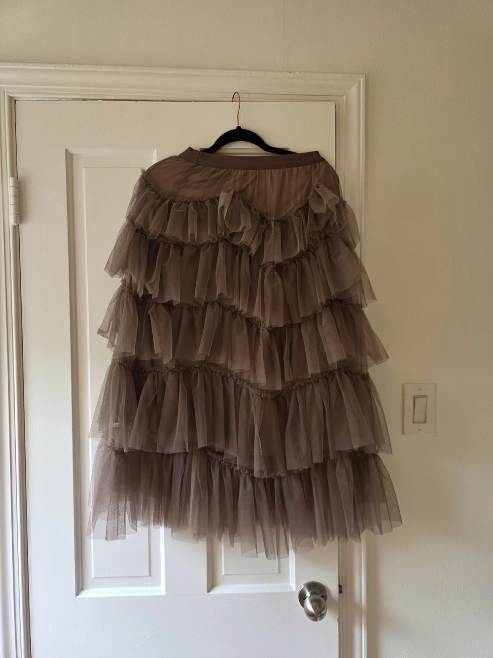 Chicwish Taupe Tiered Tulle Midi Skirt